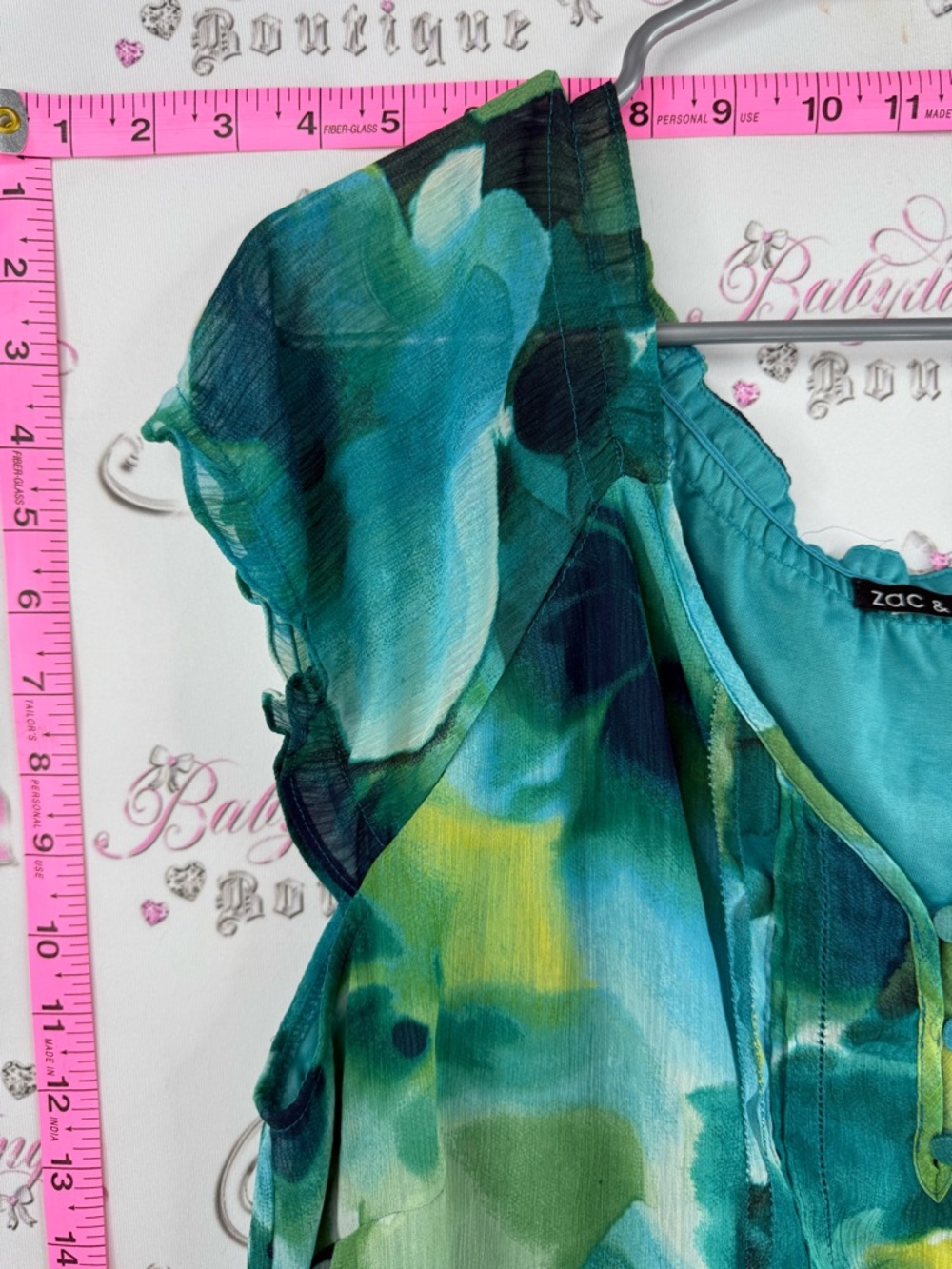 Zac & Rachel T-shirt blouse Teal and Green Floral Chiffon Cap-Sleeve Blouse - Picture 7 of 12